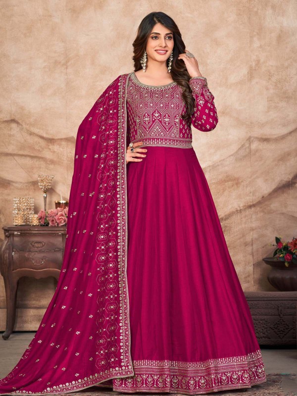 Rani Pink Art Silk Anarkali Salwar Kameez